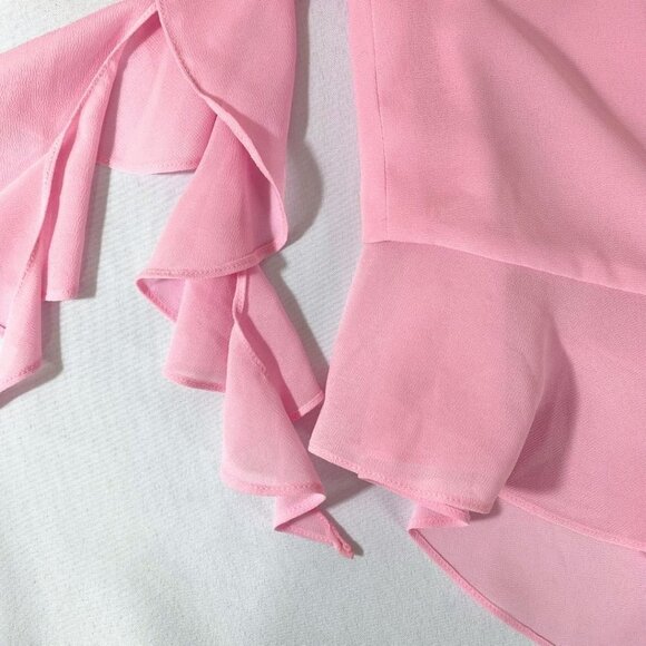 ADEIRLINA PINK RUFFLE TIE SPAGHETTI STRAPS ASYMMETRICAL MINI DRESS - XS - Picture 10 of 11